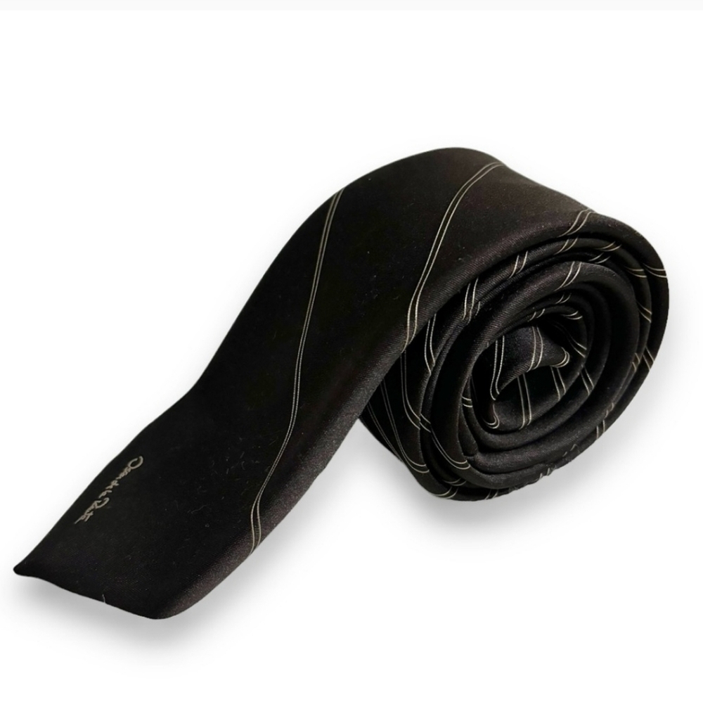 OSCAR DE LA RENTA Brown Striped Silk Blend Tie Vintage!
